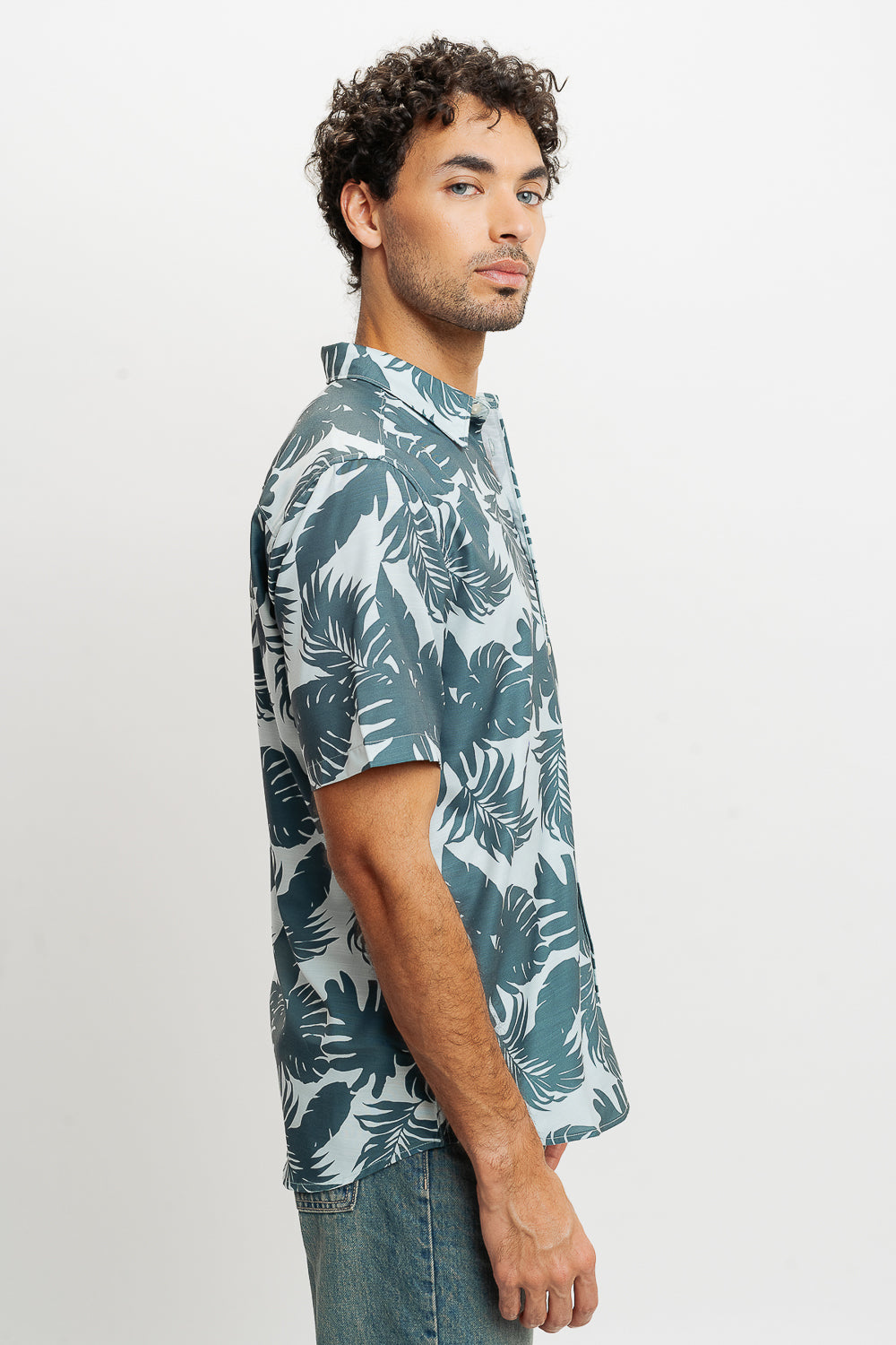 Green Palm Print Men's Resort Shirt