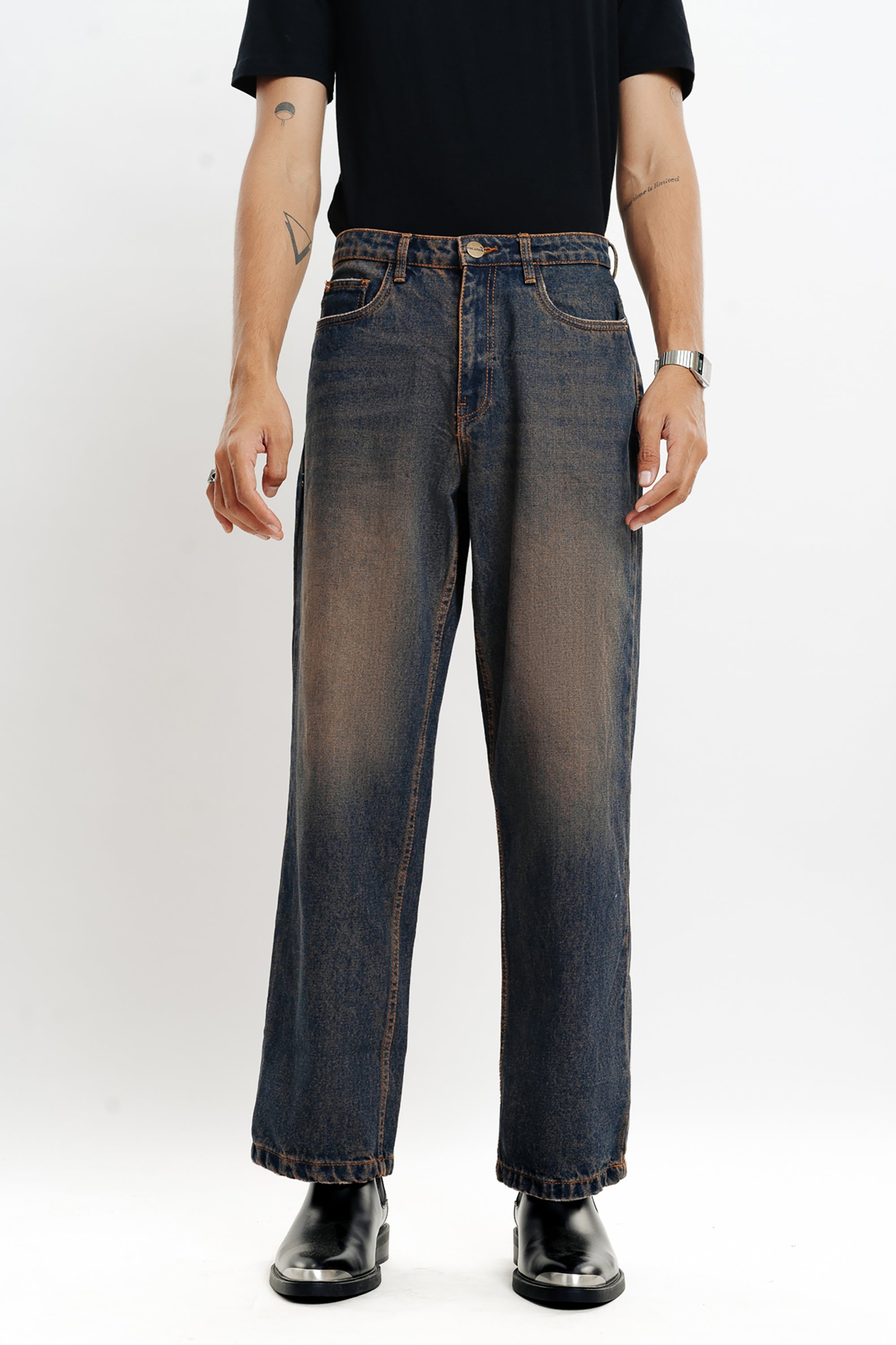 Blue Tinted Men's Wide Jeans