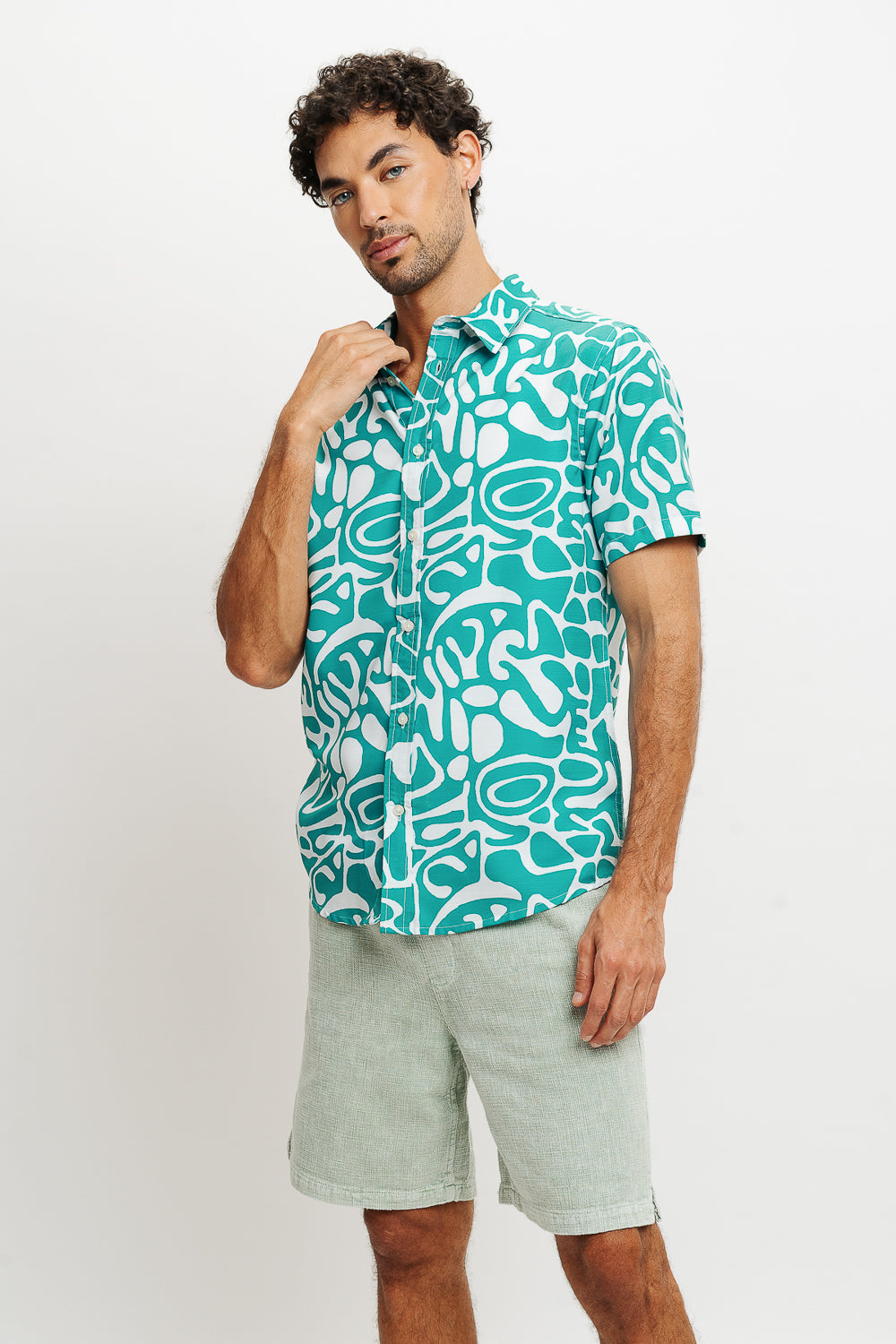 Green Abstract Print Men's Resort Shirt