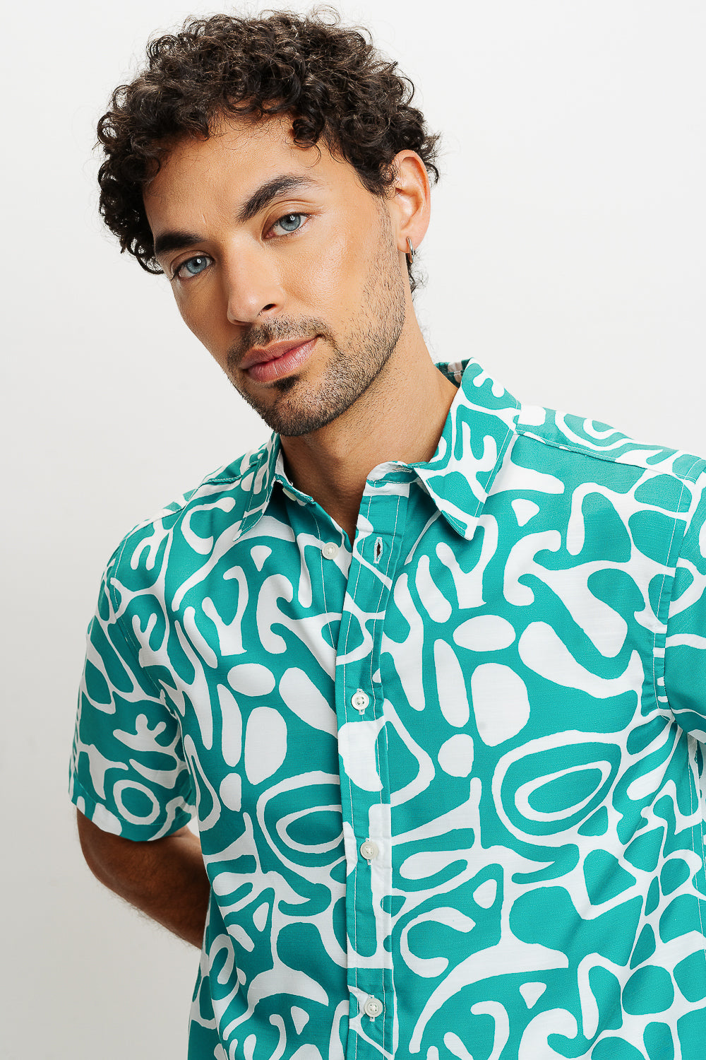 Green Abstract Print Men's Resort Shirt