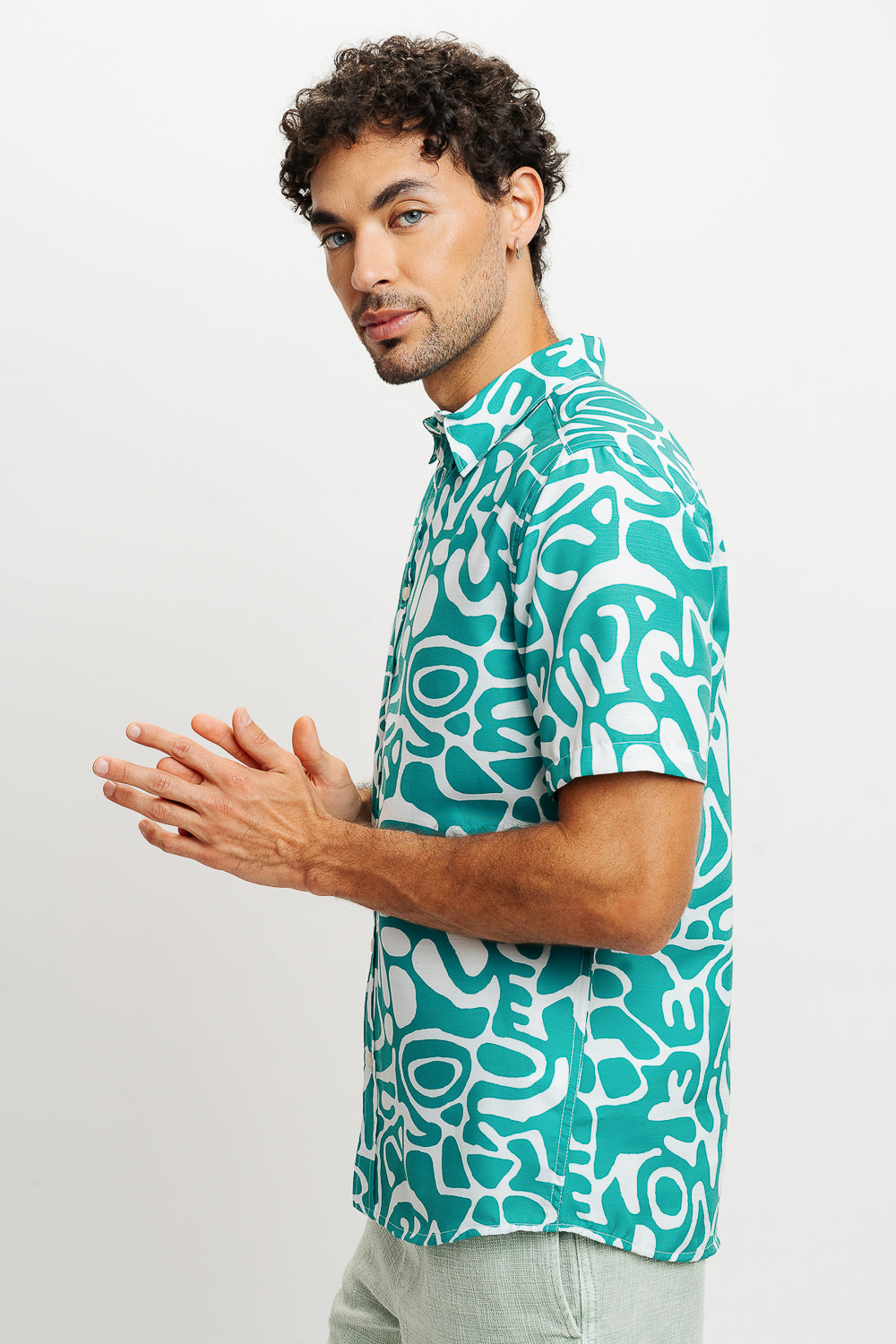 Green Abstract Print Men's Resort Shirt