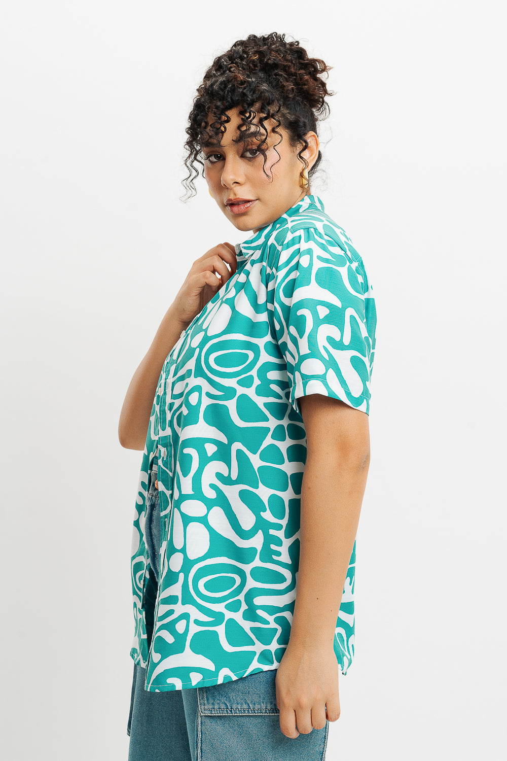 Green Abstract Print Women's Resort Shirt