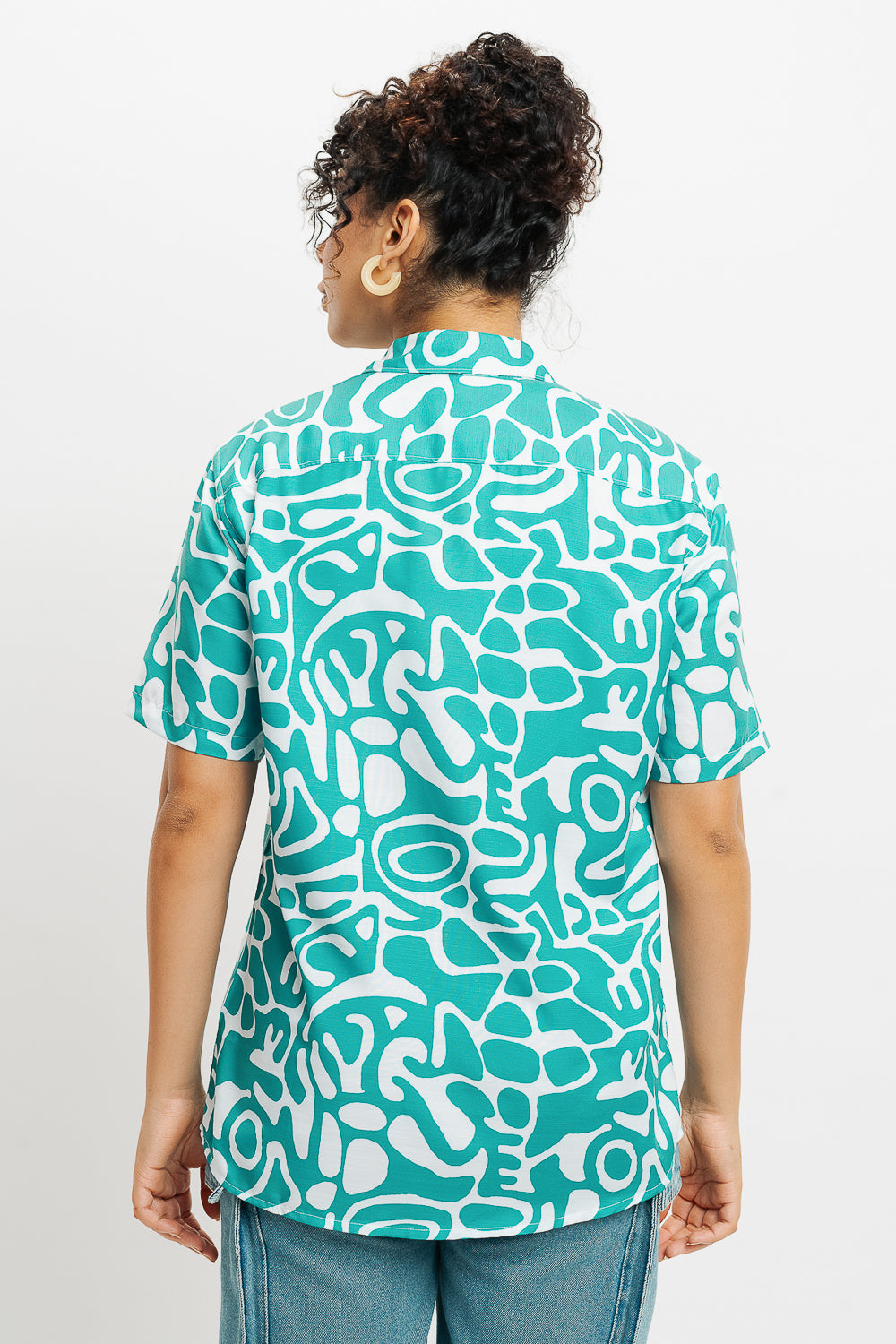 Green Abstract Print Women's Resort Shirt