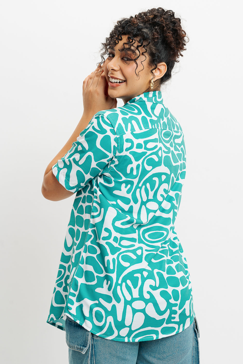 Green Abstract Print Women's Resort Shirt