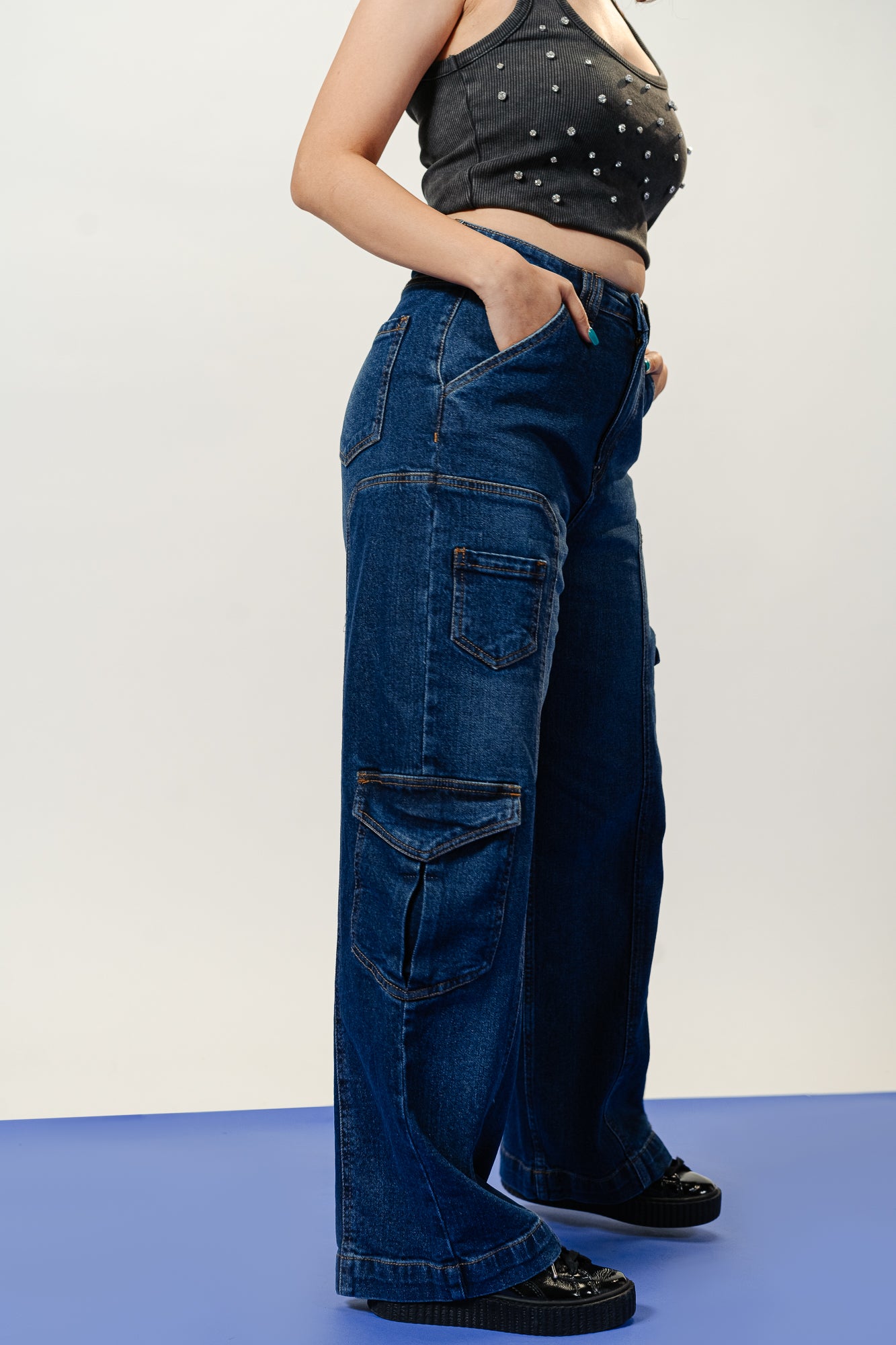 INDIGO STRETCH CARGO JEANS