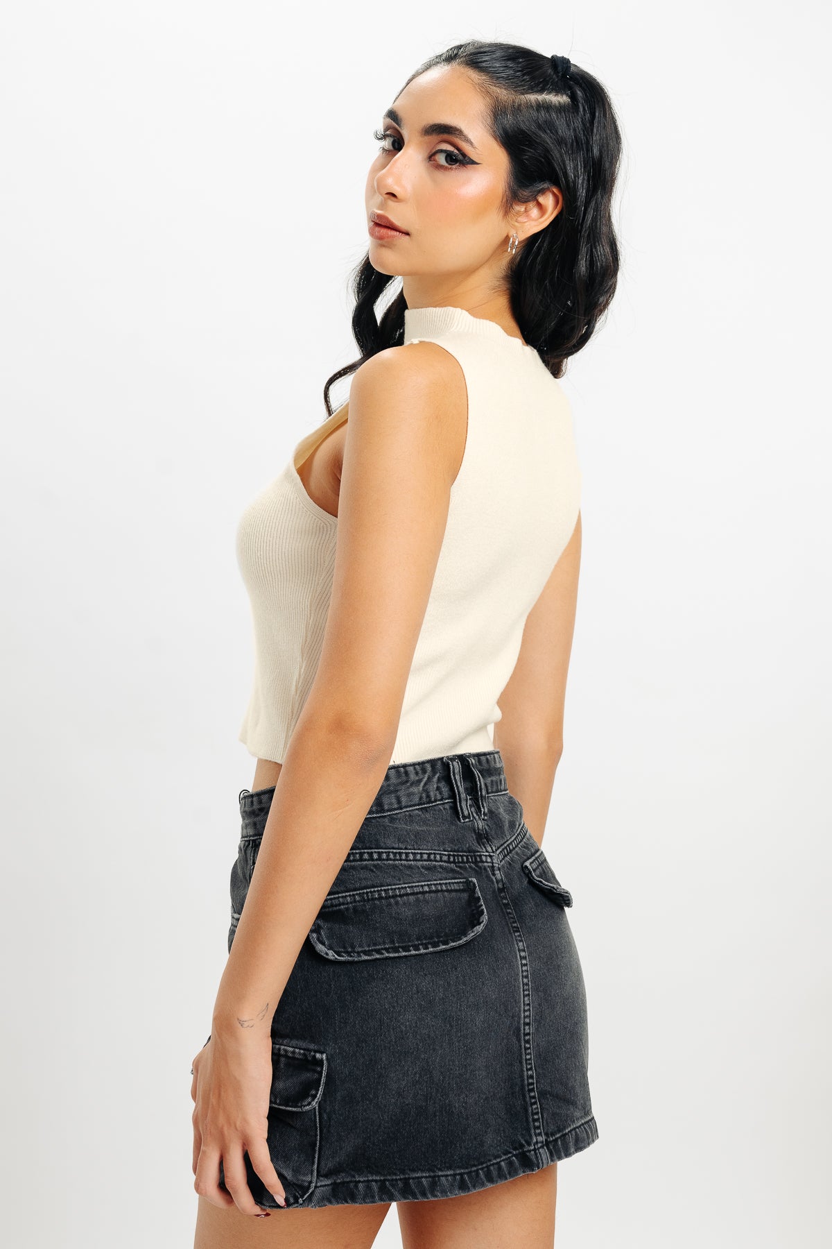 High Neck Ribbed Crop Top