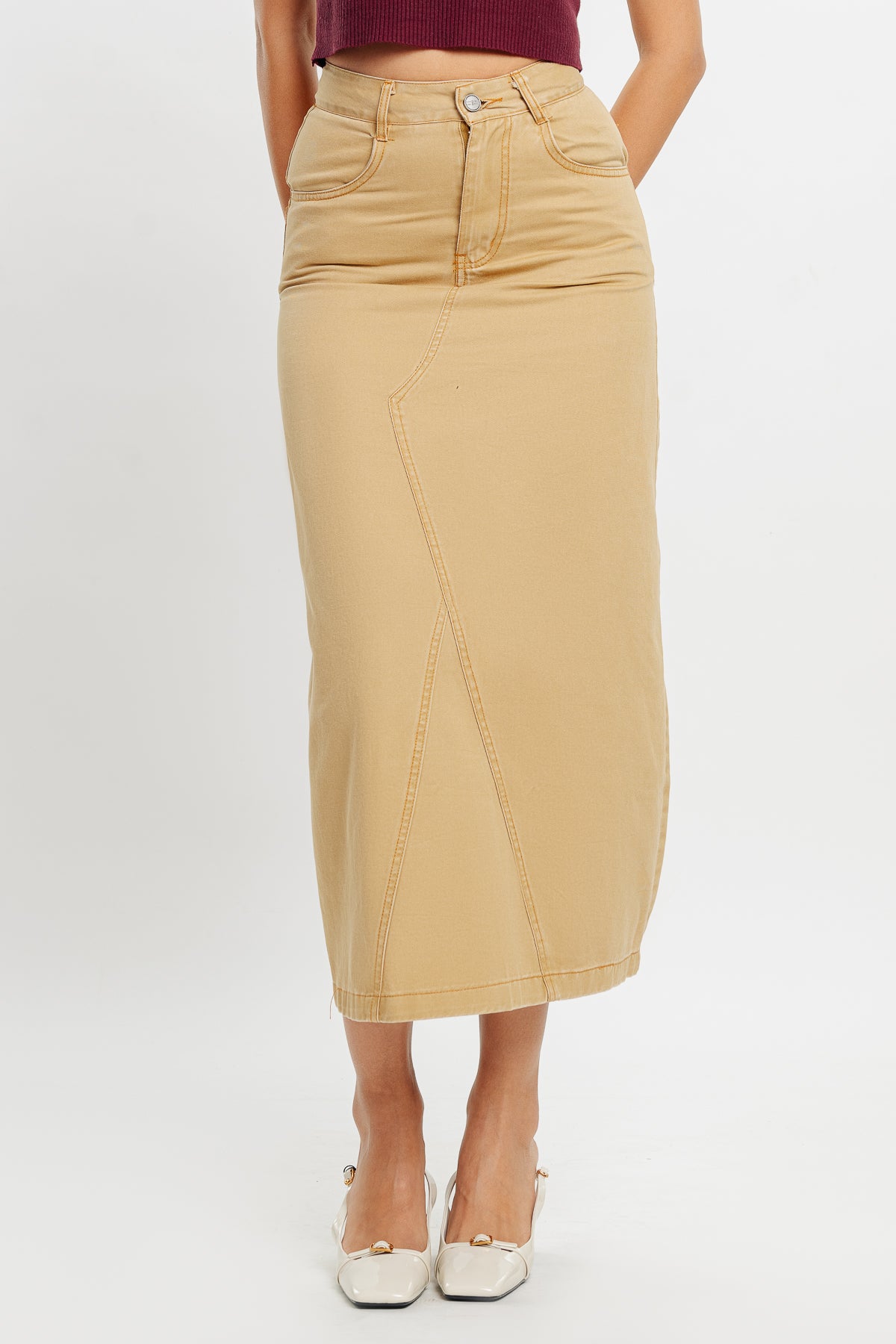 Denim Midi Skirt - Casual Skirts for Fall | ROOLEE