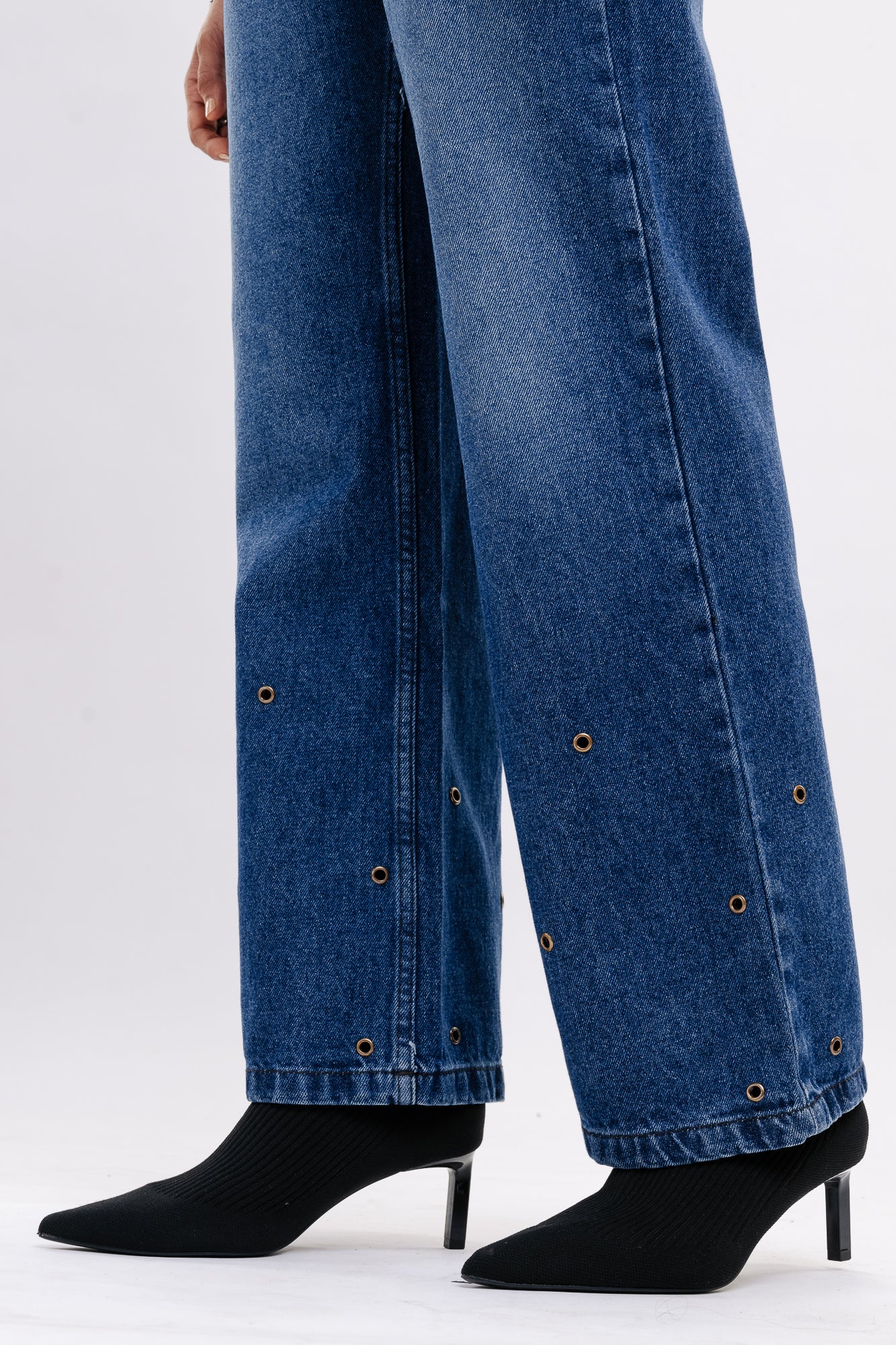 【AAKE】EYELET DOUBLE WAIST PANTS ZARA New Women US Size 2 Blue TRF Eyelet Ring Trim High