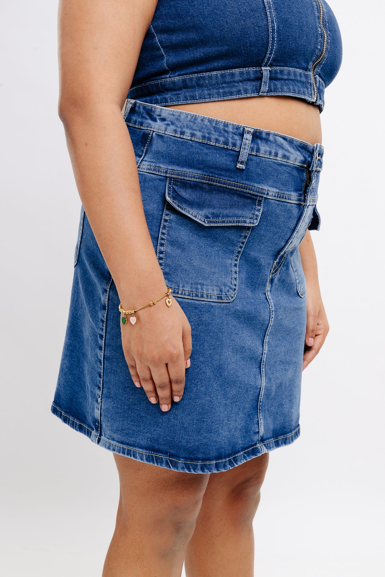 Denim Front Pocket Short Skirt
