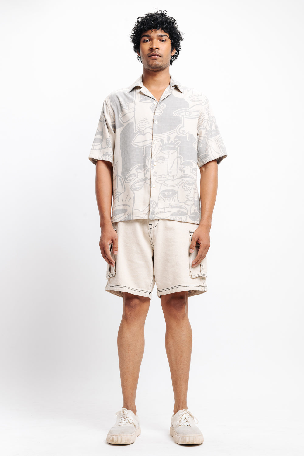 Line Art Print Men's Resort Shirt