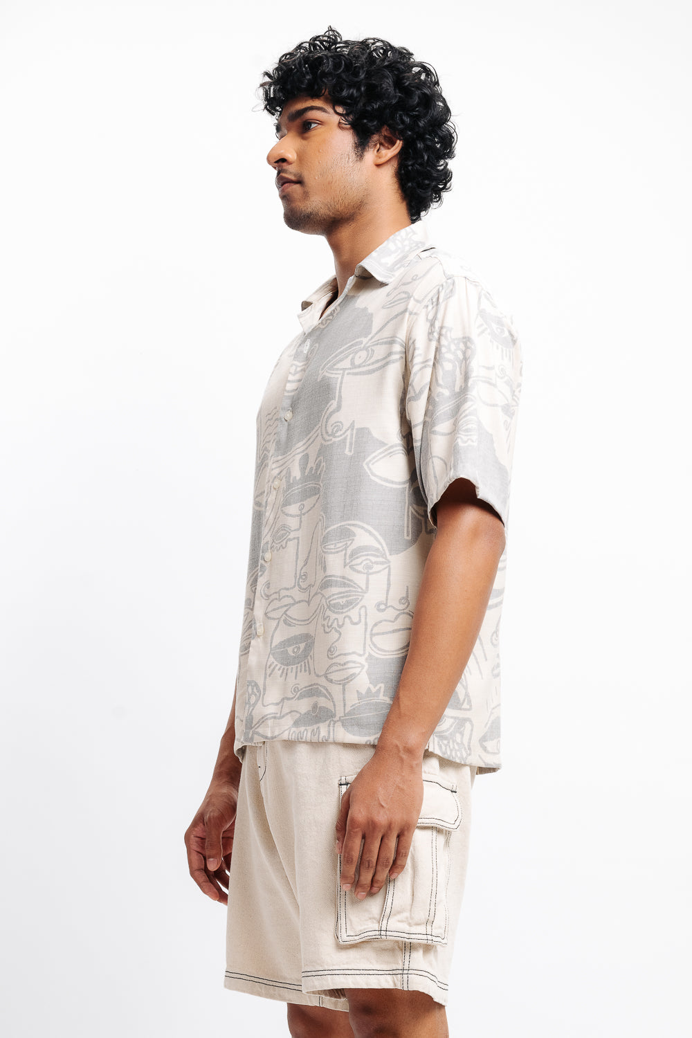 Line Art Print Men's Resort Shirt