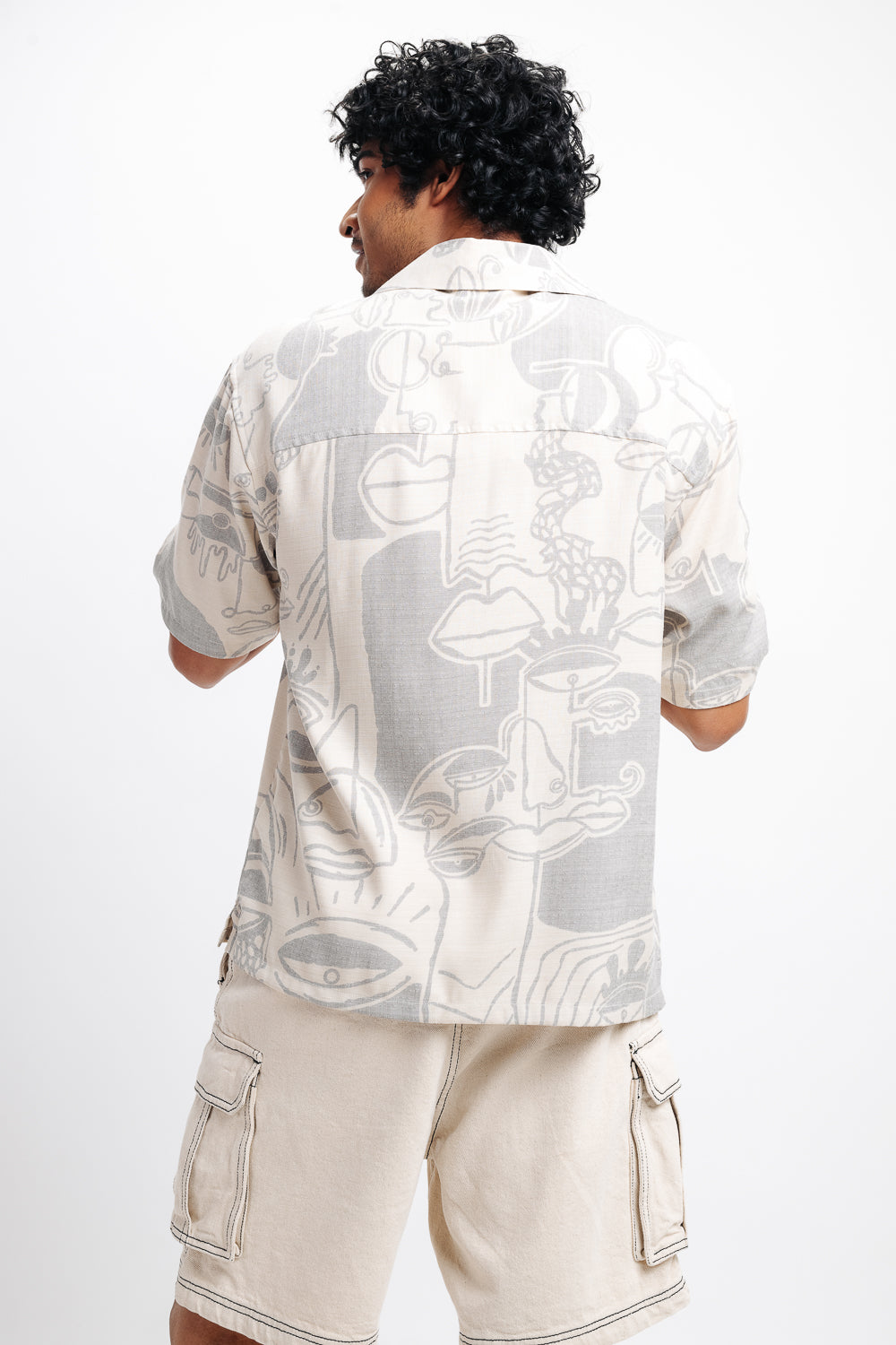 Line Art Print Men's Resort Shirt