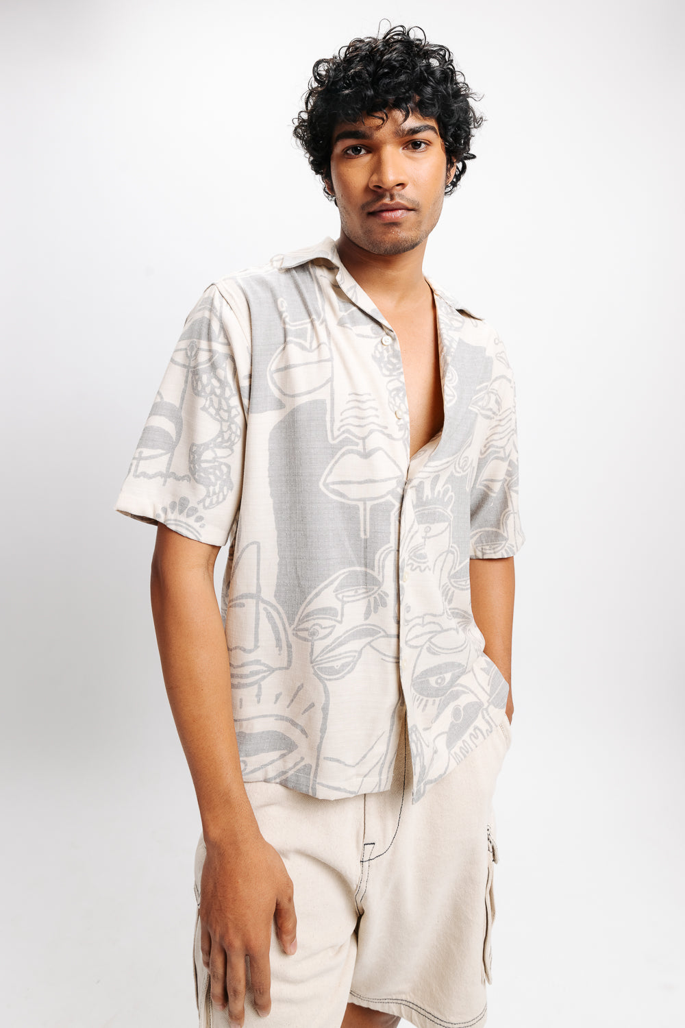 Line Art Print Men's Resort Shirt