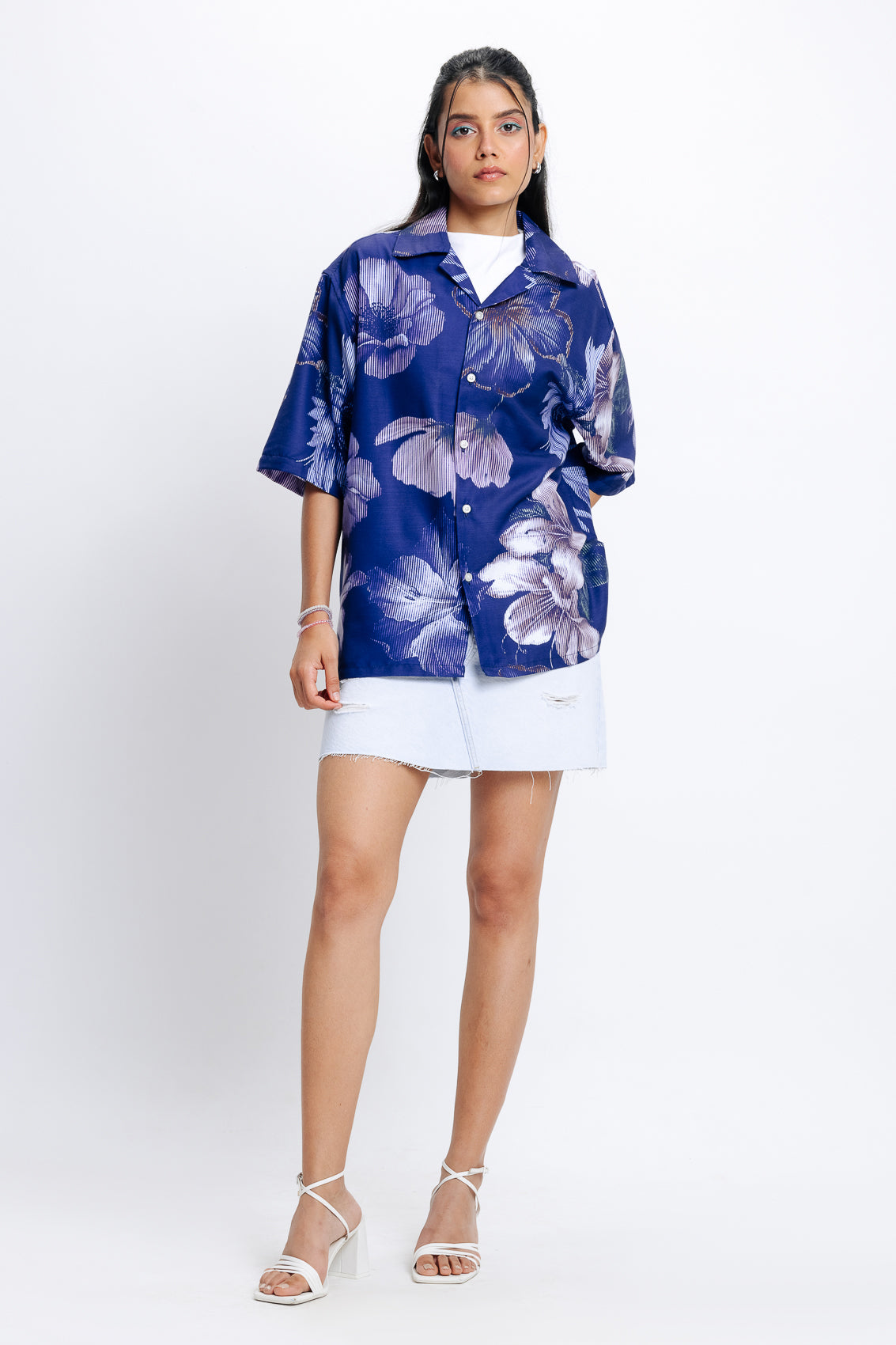 Women's Blue Printed Relaxed Shirt