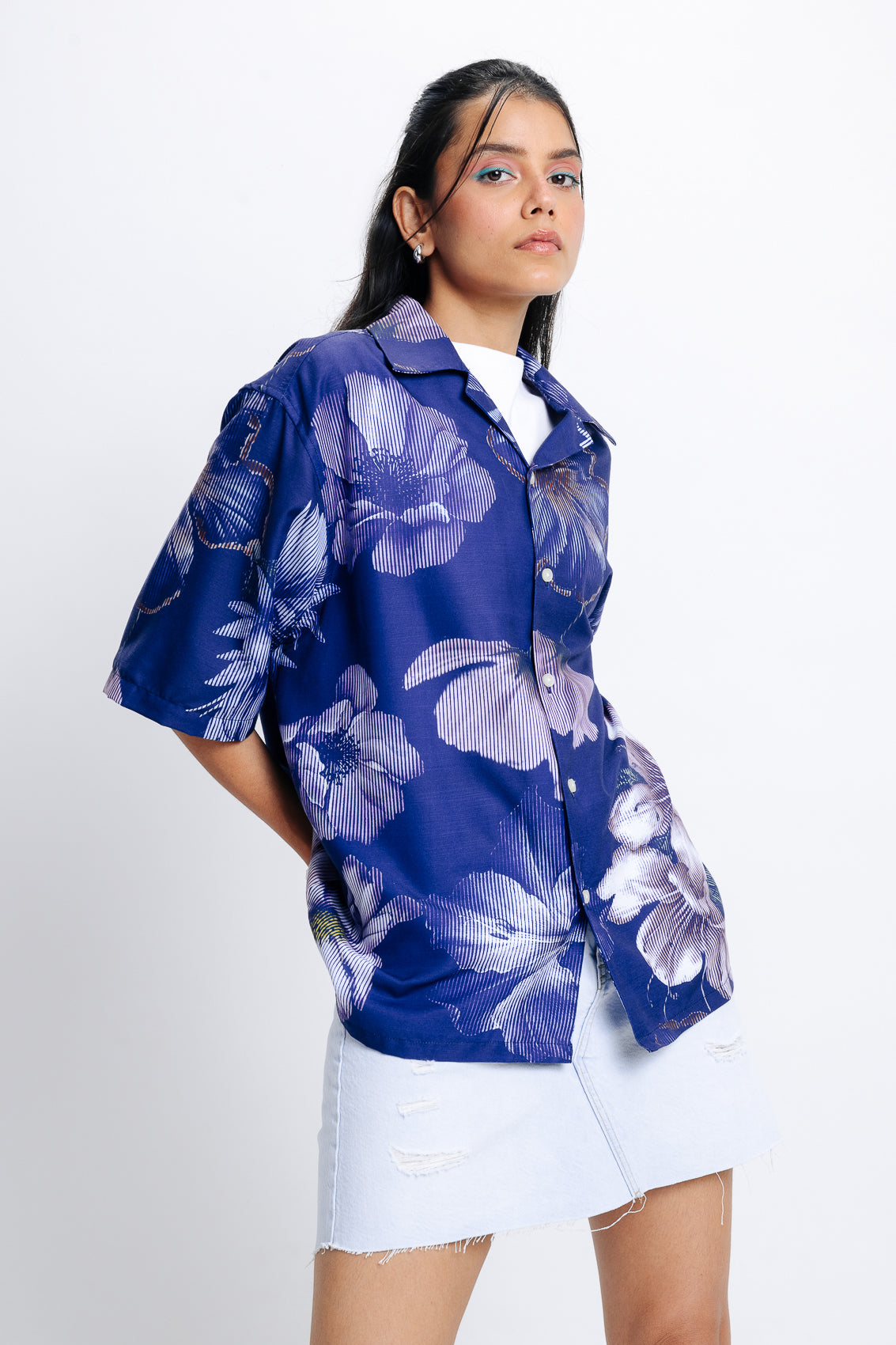 Women's Blue Printed Relaxed Shirt