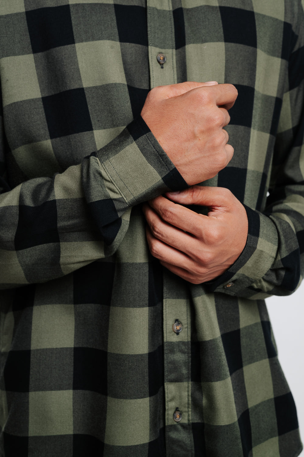 Men's Olive Green Checkered Viscose Blend Shirt