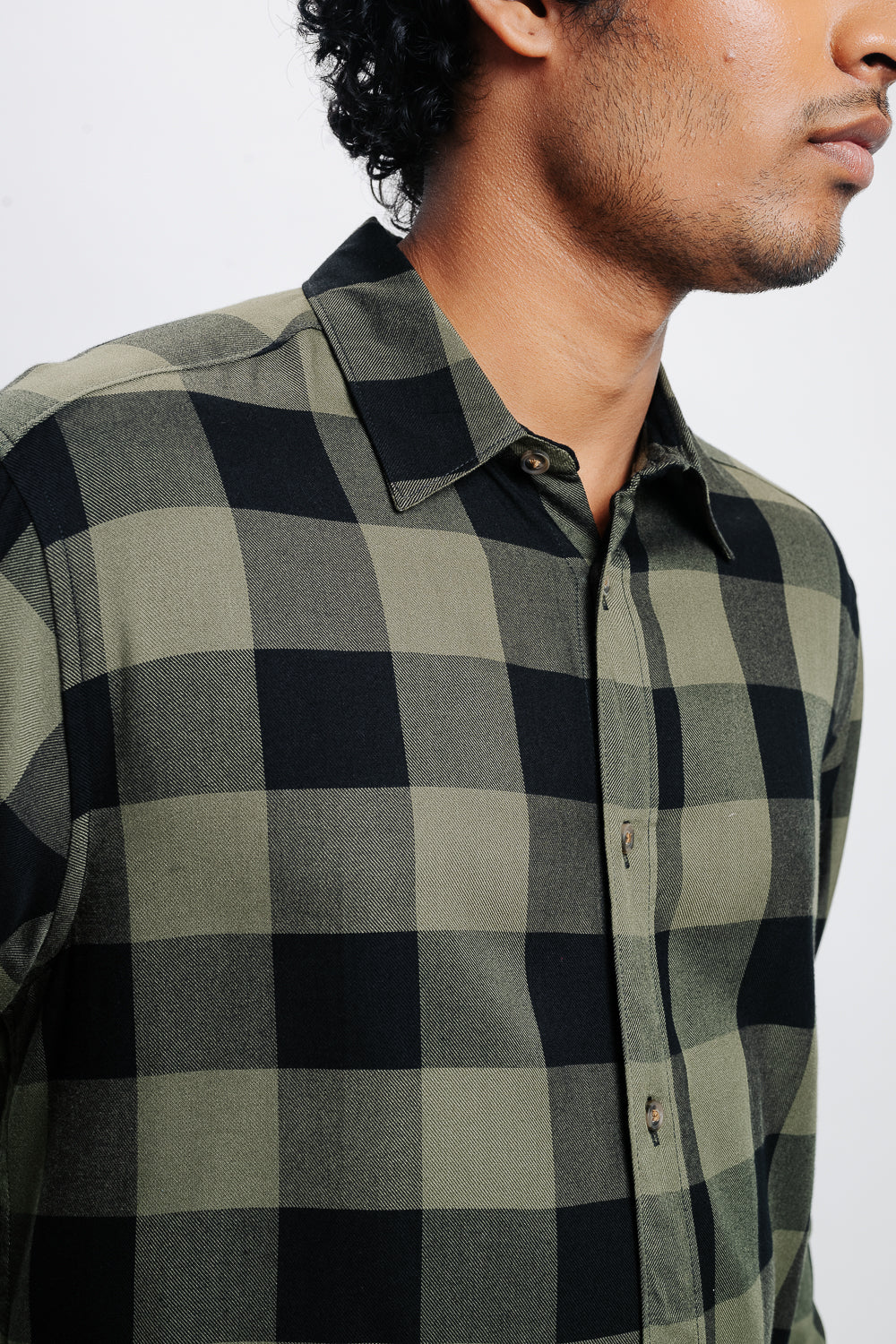 Men's Olive Green Checkered Viscose Blend Shirt