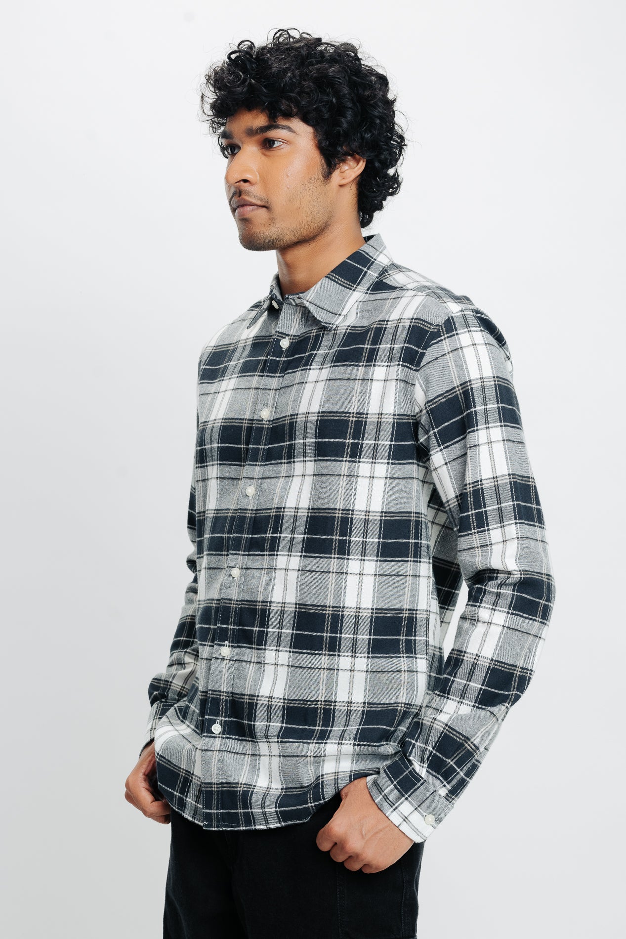 Men's Navy White Checkered Shirt