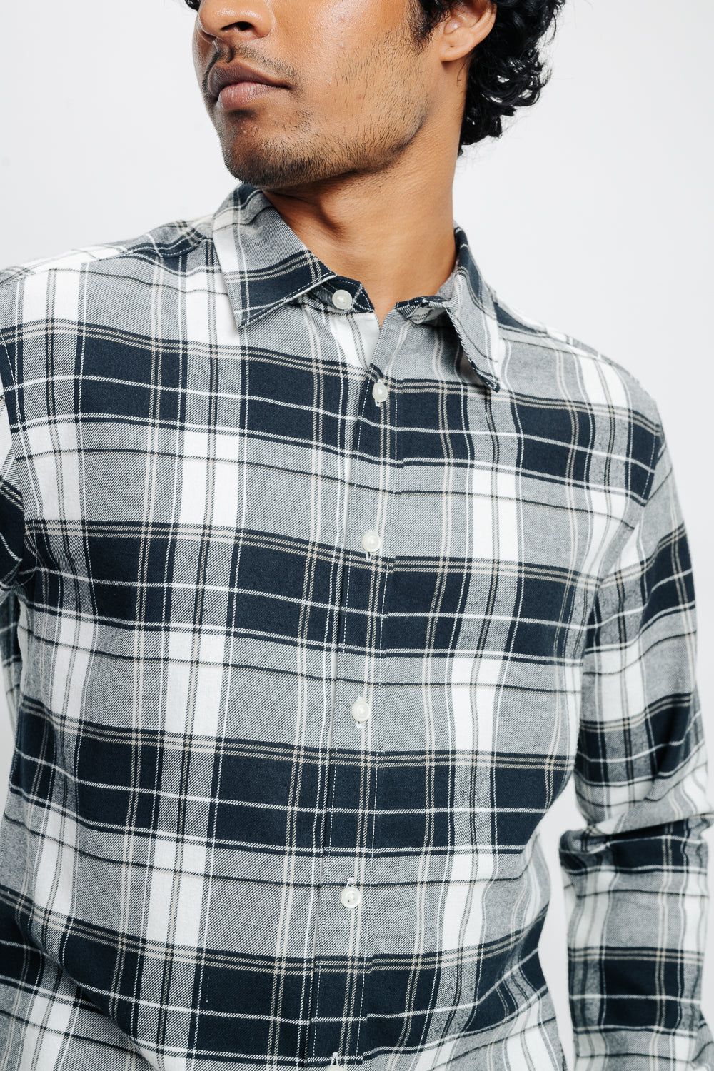 Men's Navy White Checkered Shirt