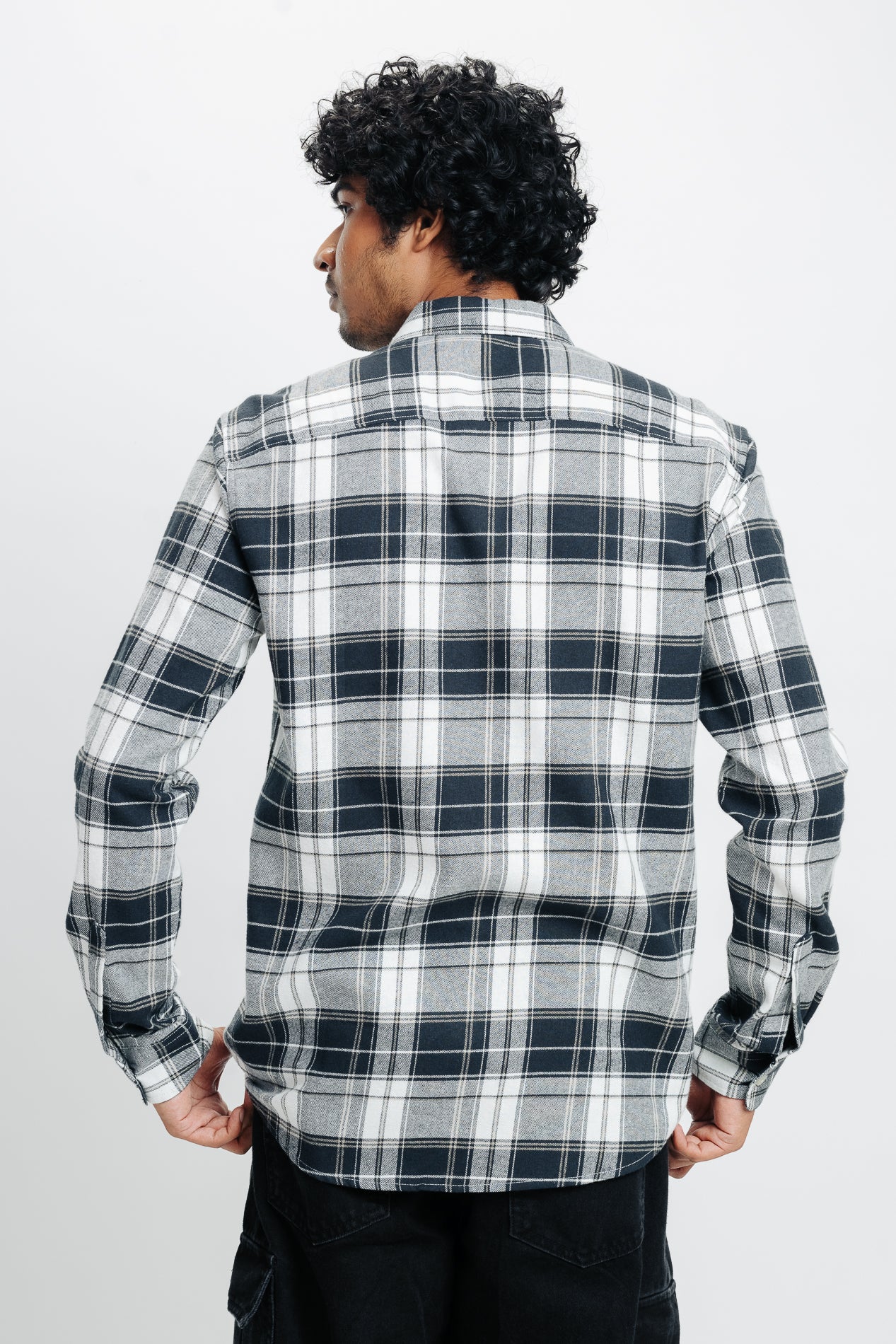 Men's Navy White Checkered Shirt