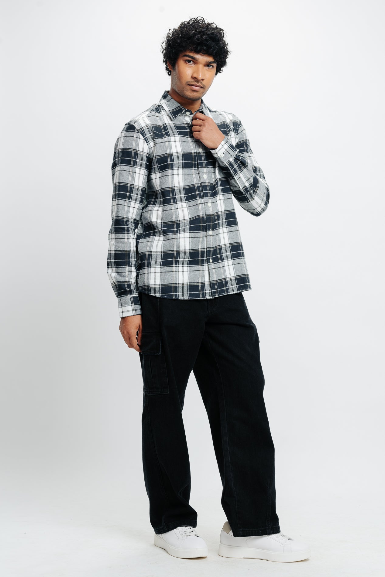 Men's Navy White Checkered Shirt