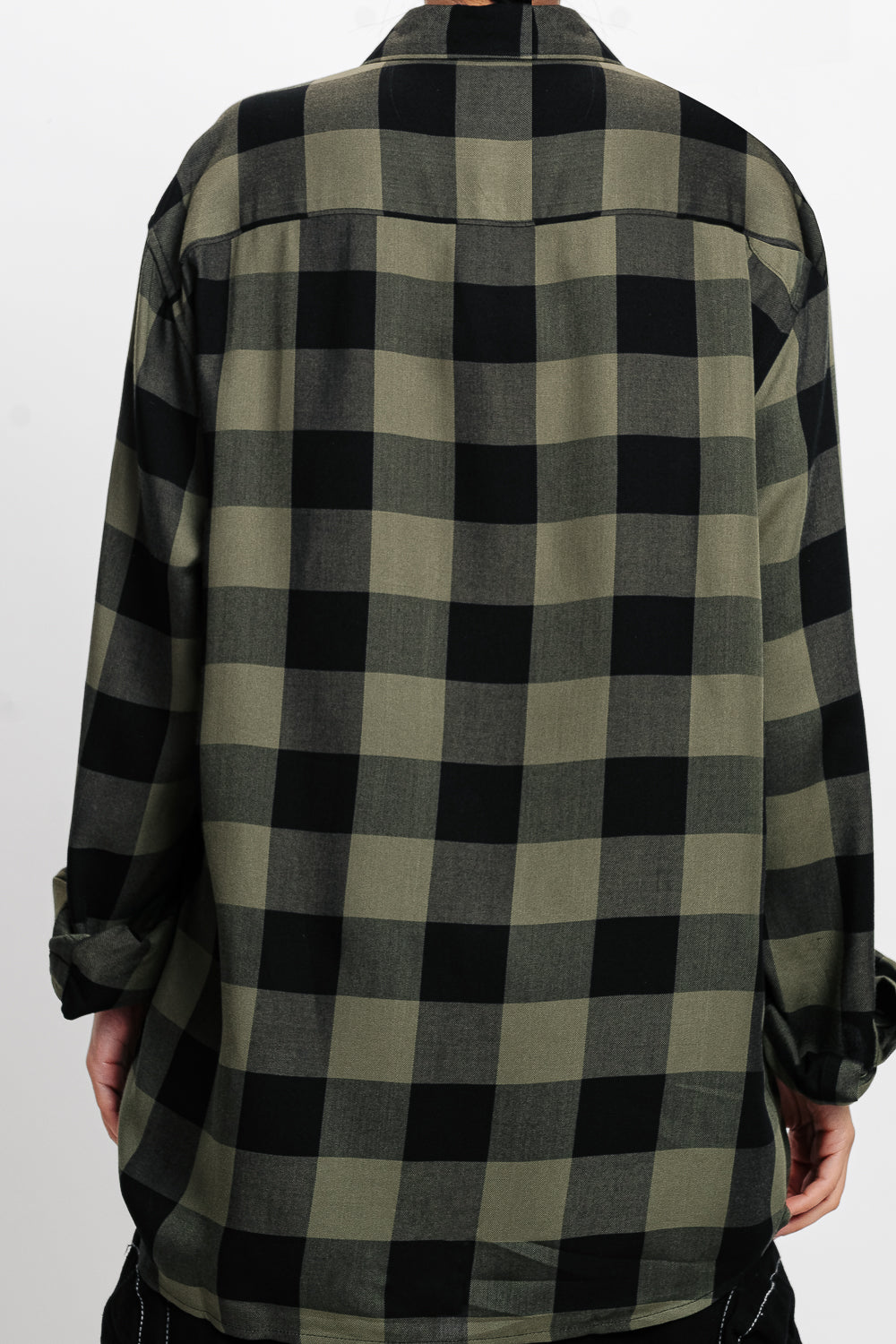 Men's Olive Green Checkered Viscose Blend Shirt