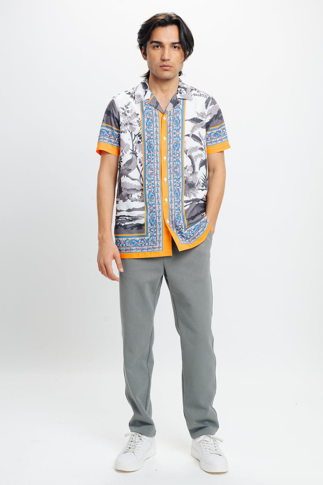 Men's White Printed Viscose Shirt