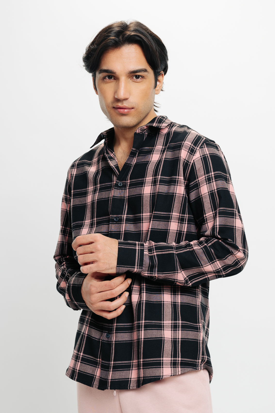 Men's Navy Pink Checkered Shirt