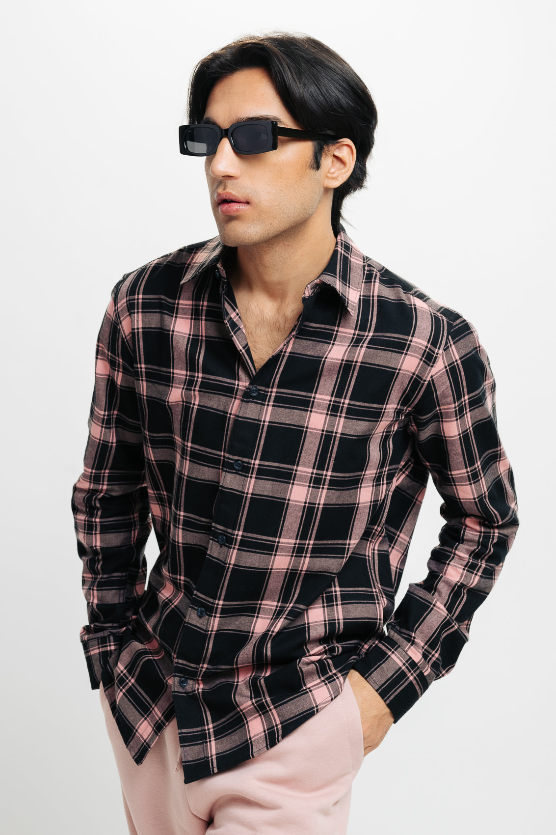 Men's Navy Pink Checkered Shirt