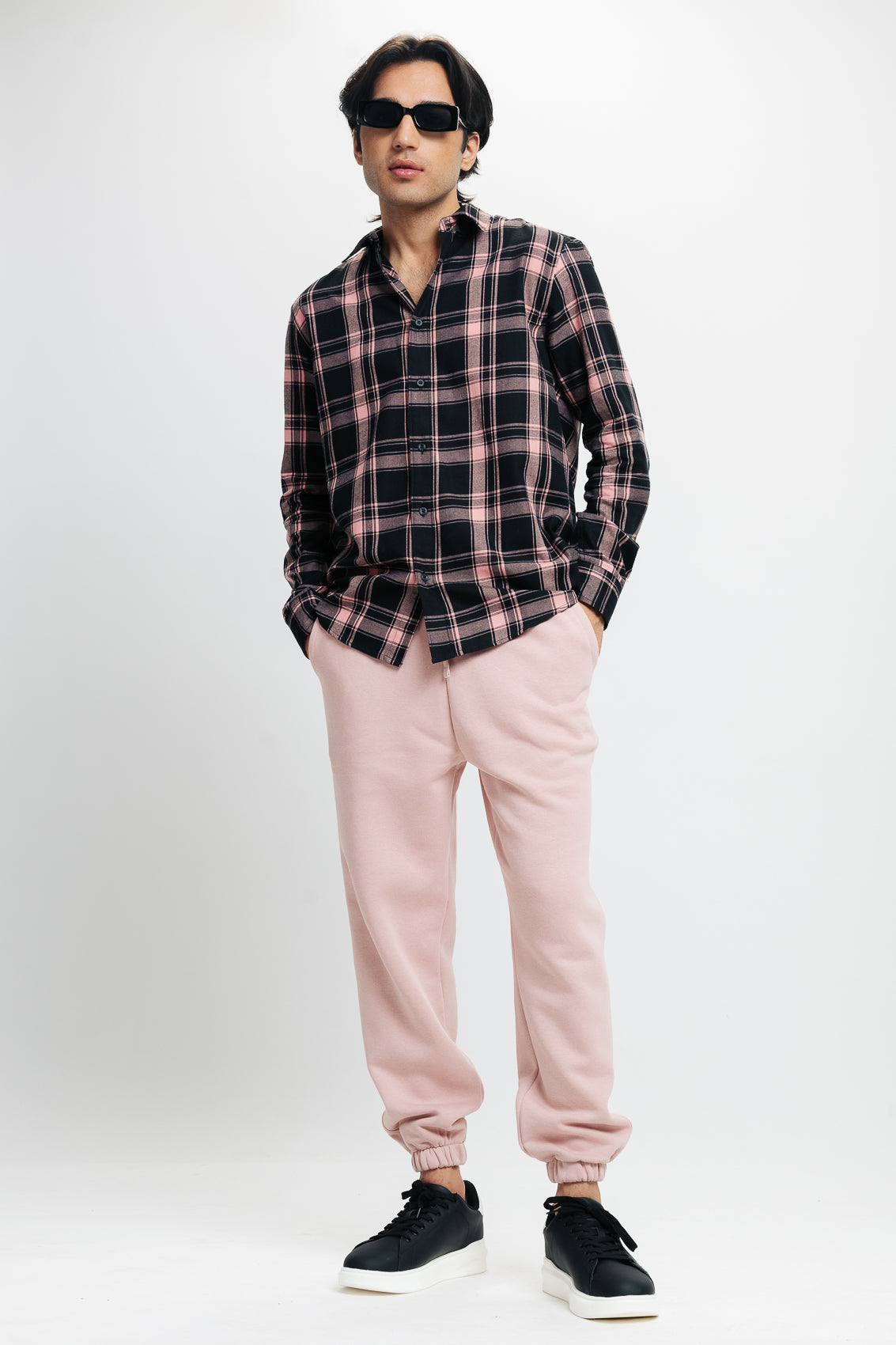 Men's Navy Pink Checkered Shirt