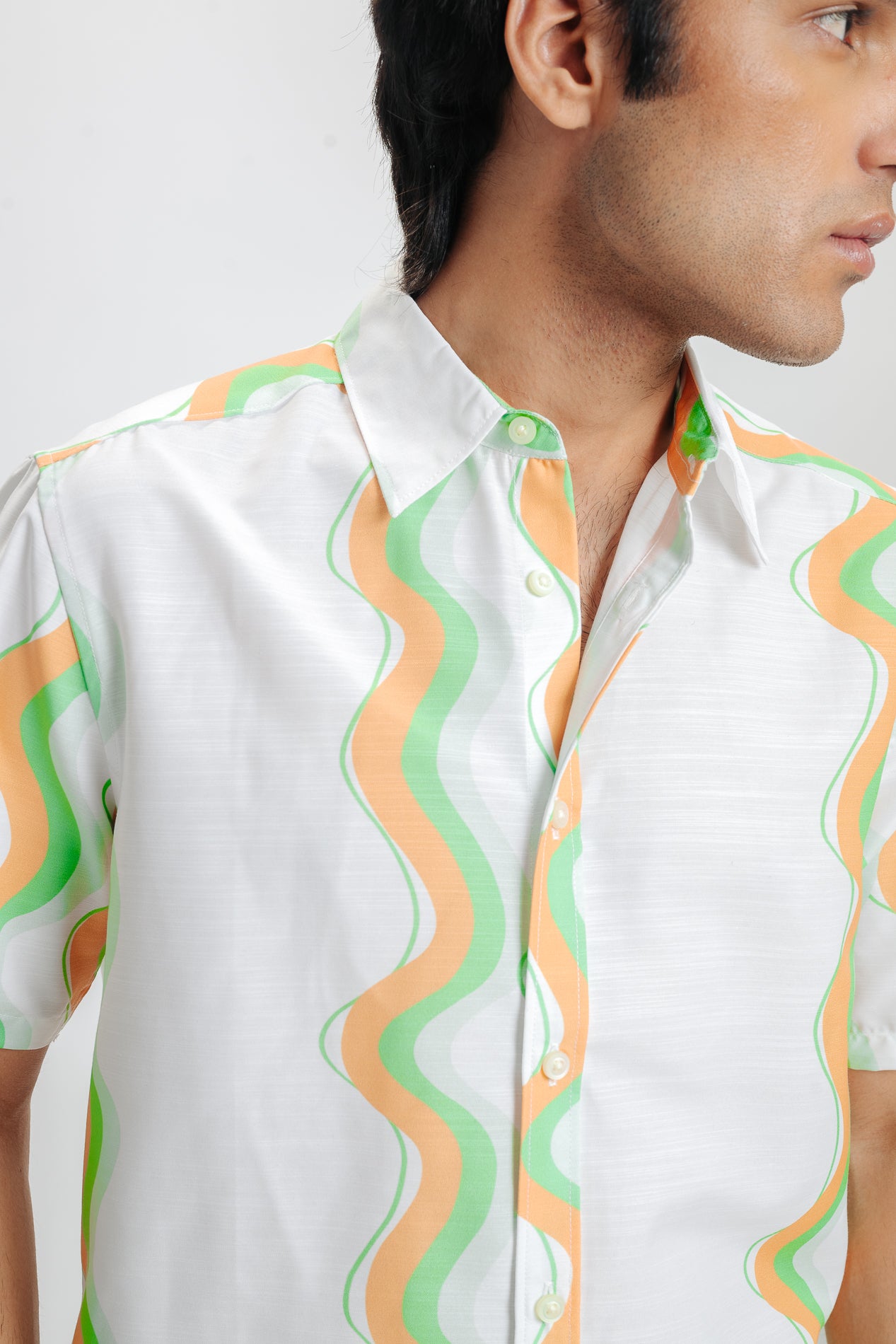 Men's White Abstract Print Shirt