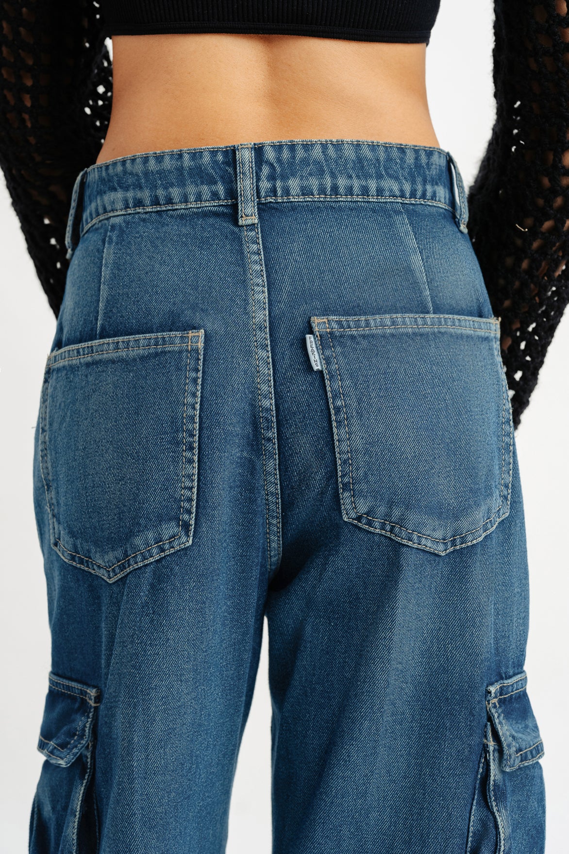 Blue Pintuck Women's Straight Cargo Jeans