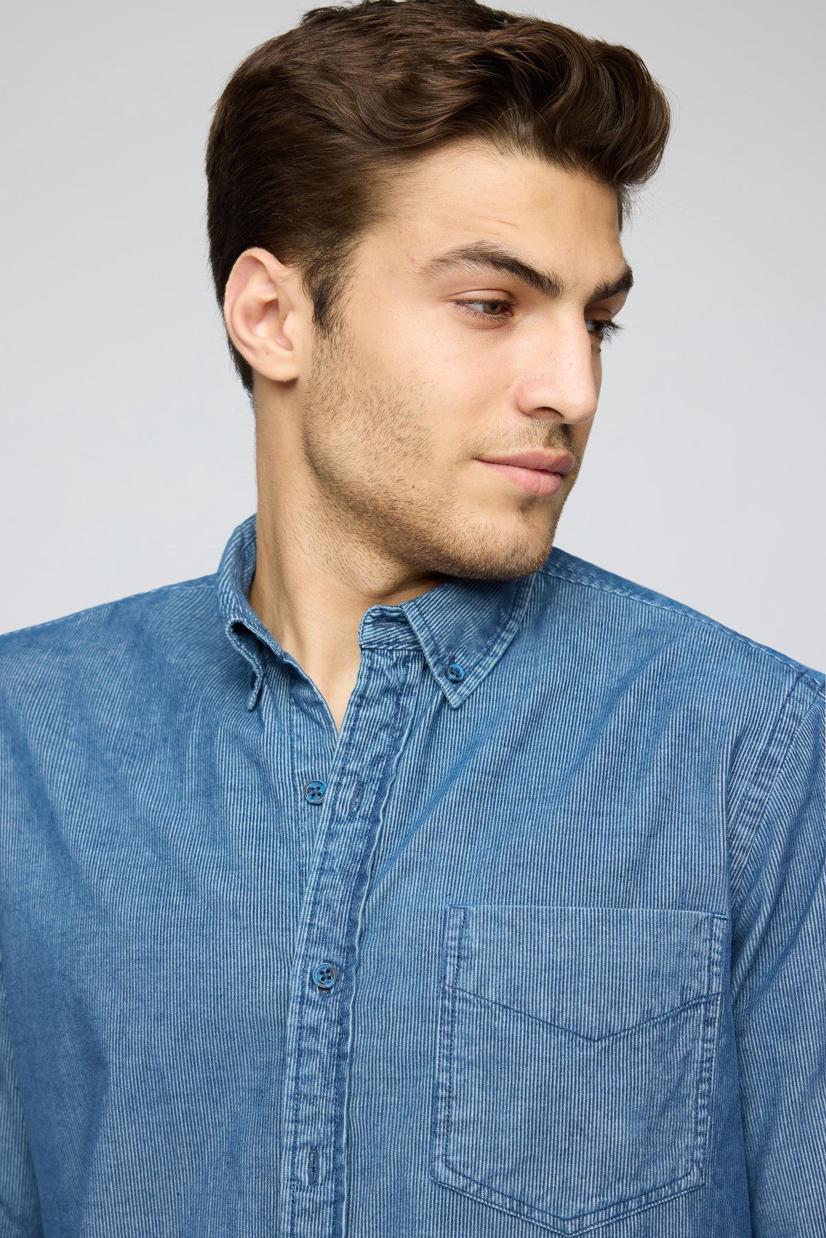 Royal Blue Men's Long Sleeve Corduroy Shirt