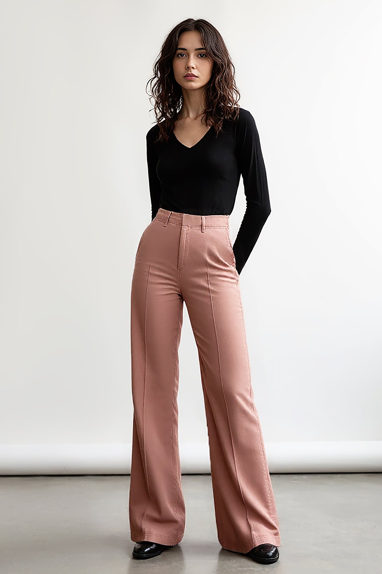 Dusty Rose Pintuck Straight Jeans