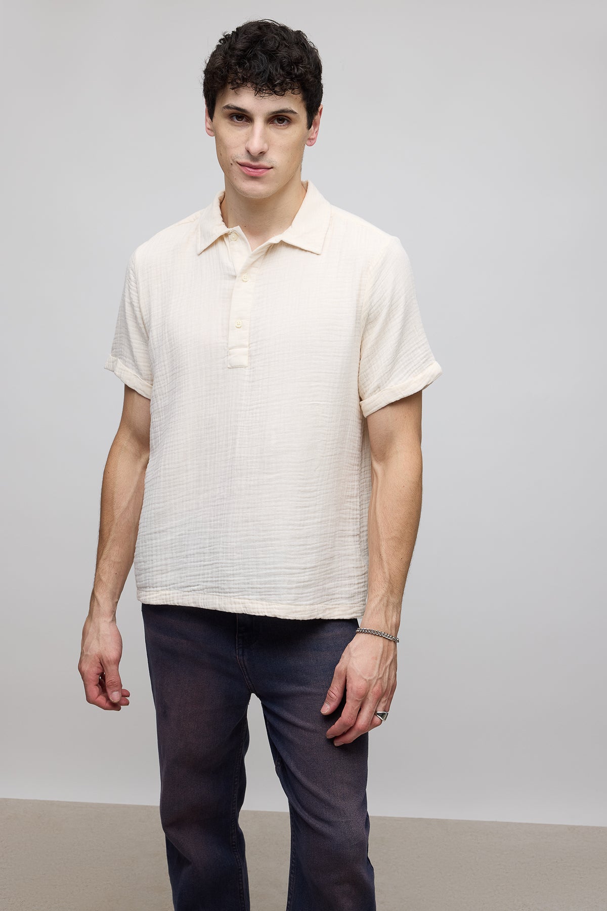 Textured Ecru Men's Polo Shirt