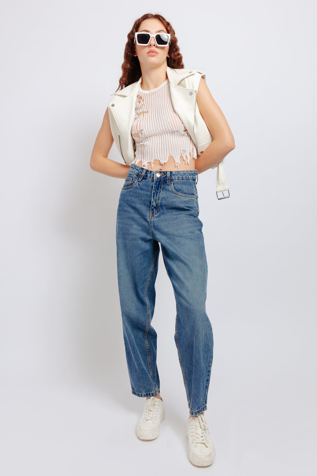 Buy Women's Loose Mom Jeans Casual Wide Leg Straight Jeans Classic High  Waist Boyfriend Denim Pants, Blue-2, Large at