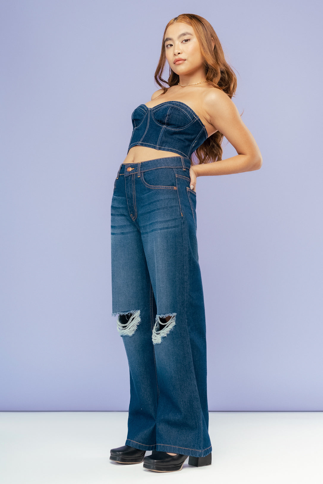 【HI FI FNK】Blue Fold Wide Jeans Buy Smokey Blue Wide Leg Jeans from Next Luxembourg
