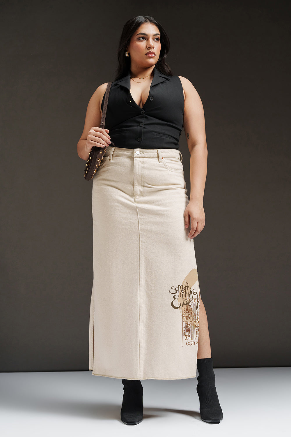 Vanilla Curve Denim Side Slit Maxi Skirt