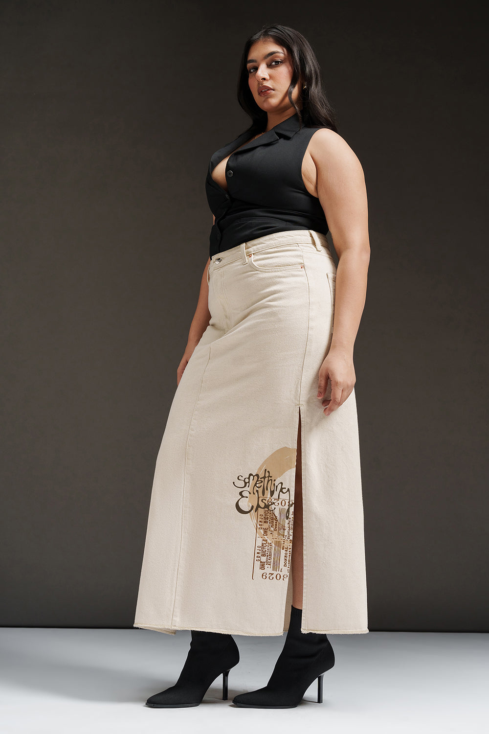 Vanilla Curve Denim Side Slit Maxi Skirt