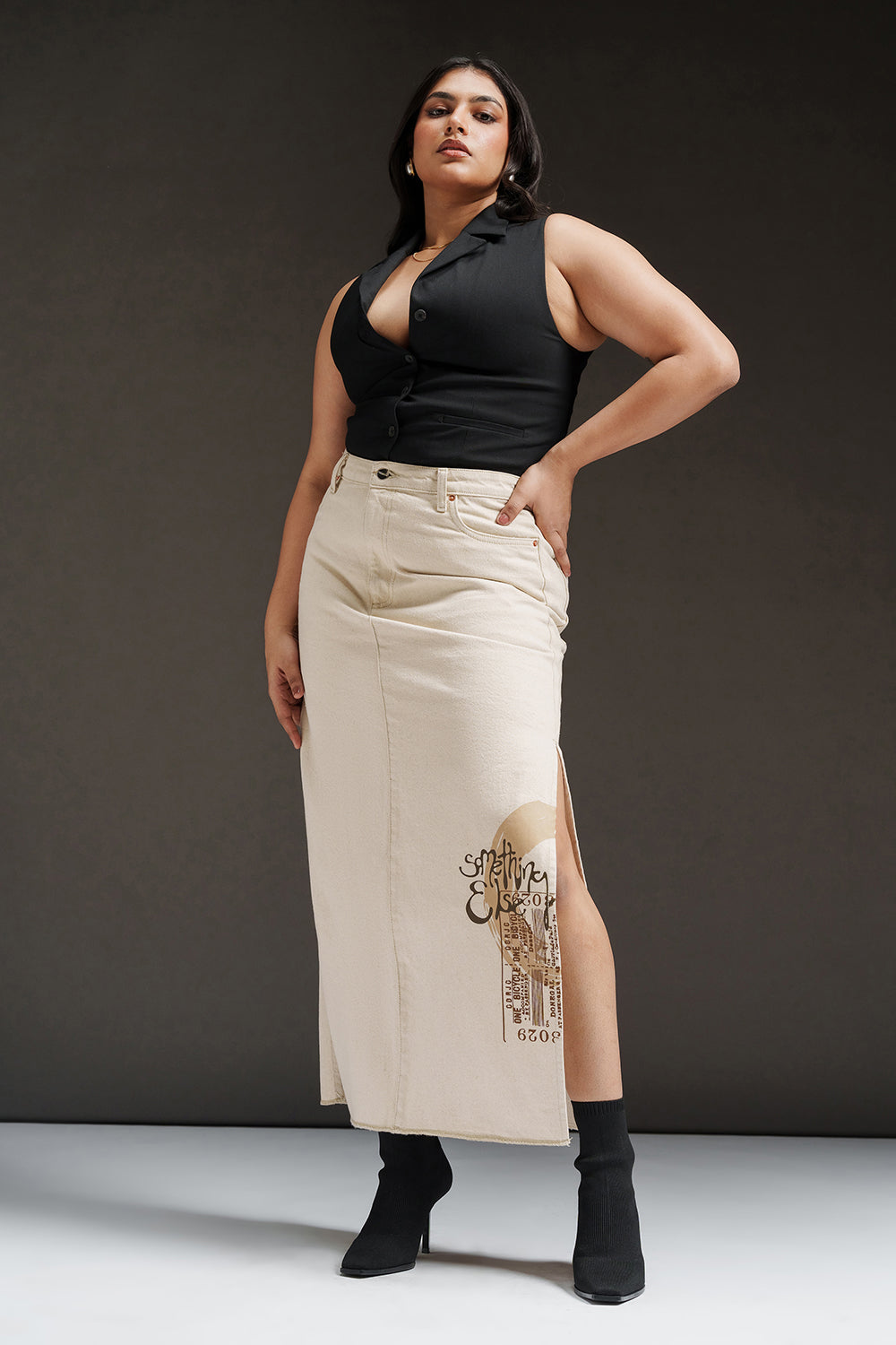 Vanilla Curve Denim Side Slit Maxi Skirt