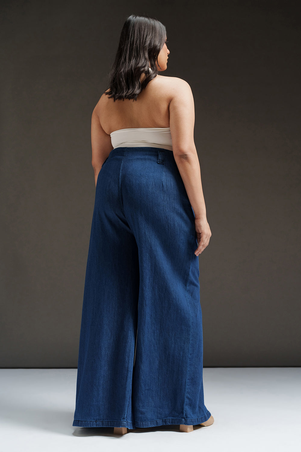 Antique Indigo Curve Front Slit Denim Korean Pants