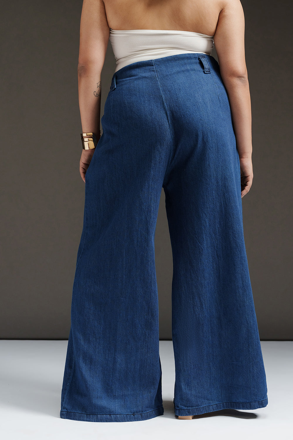 Antique Indigo Curve Front Slit Denim Korean Pants