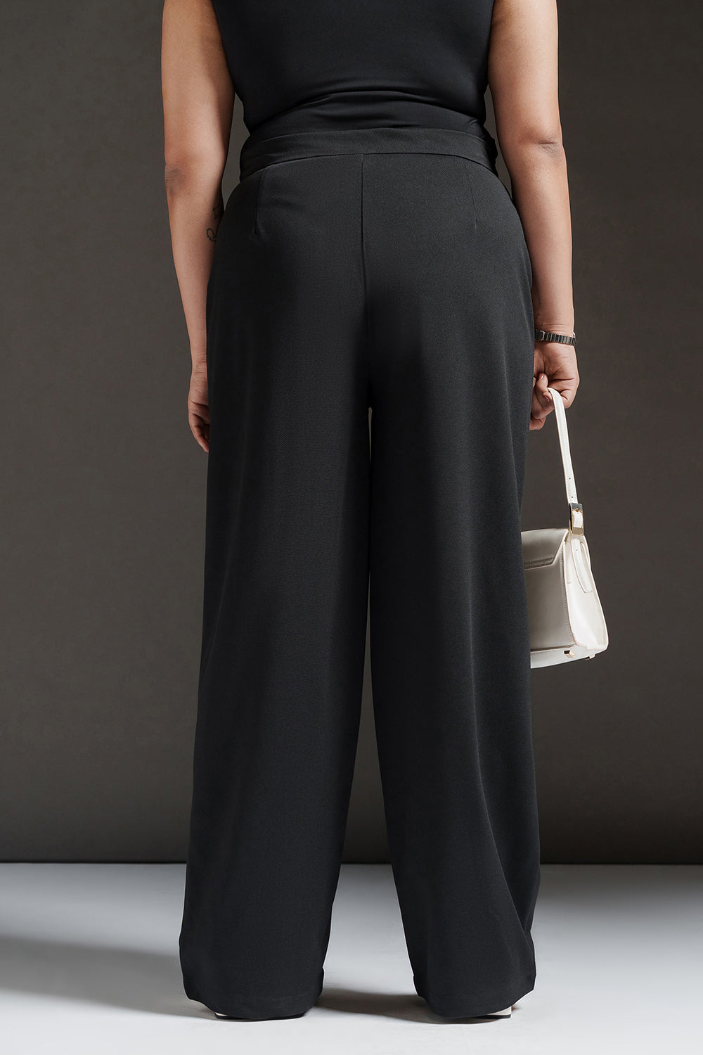 Onyx Black Curve Textured Korean Pants