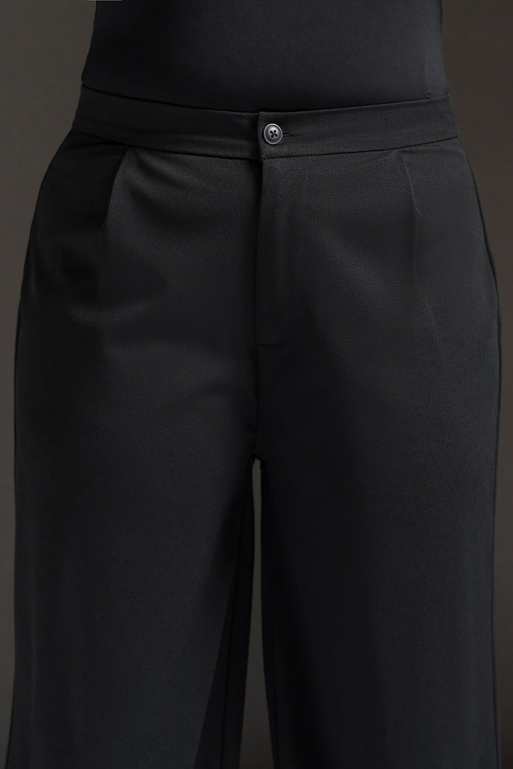 Onyx Black Curve Textured Korean Pants