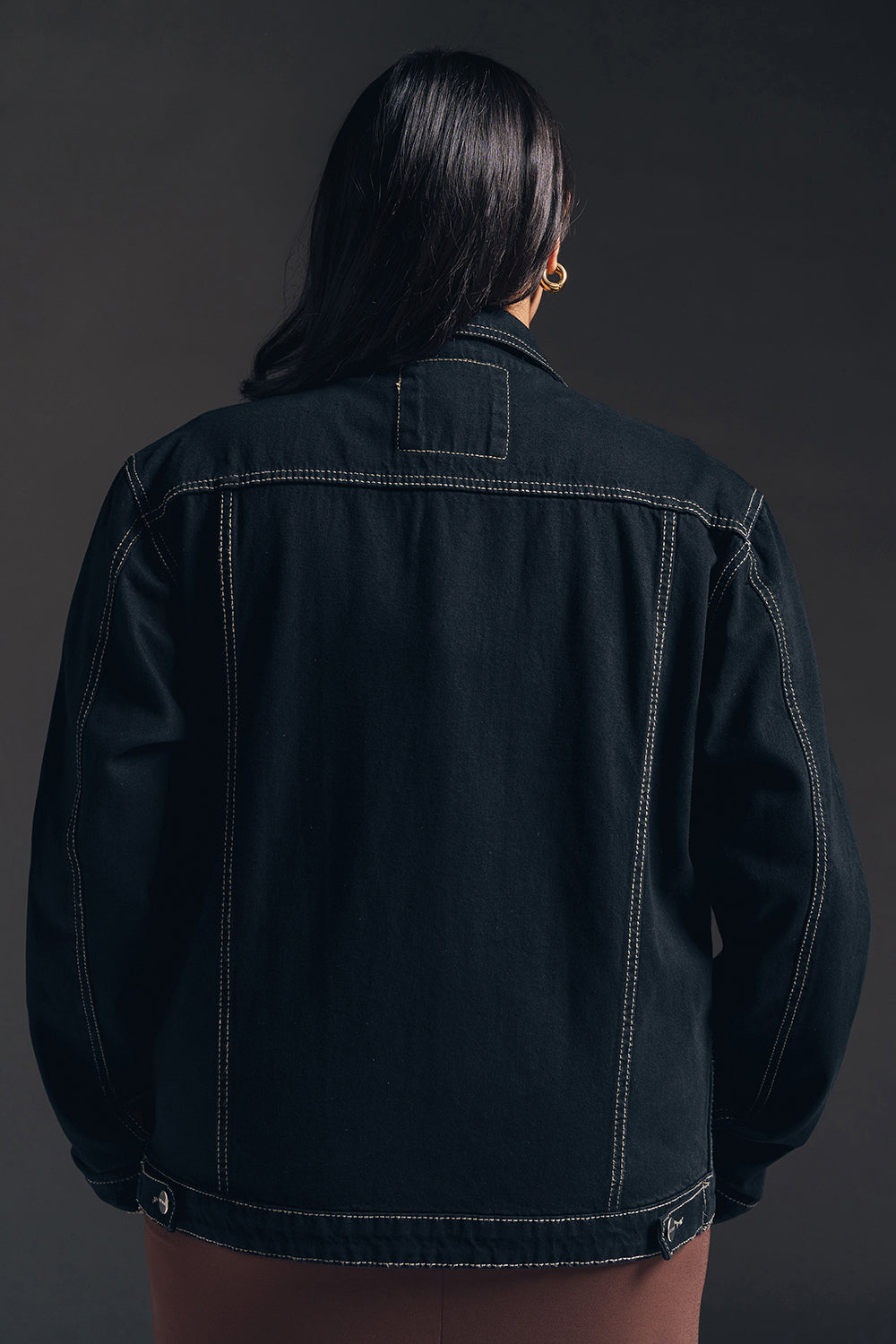 Vanta Black Curve Denim Trucker Jacket