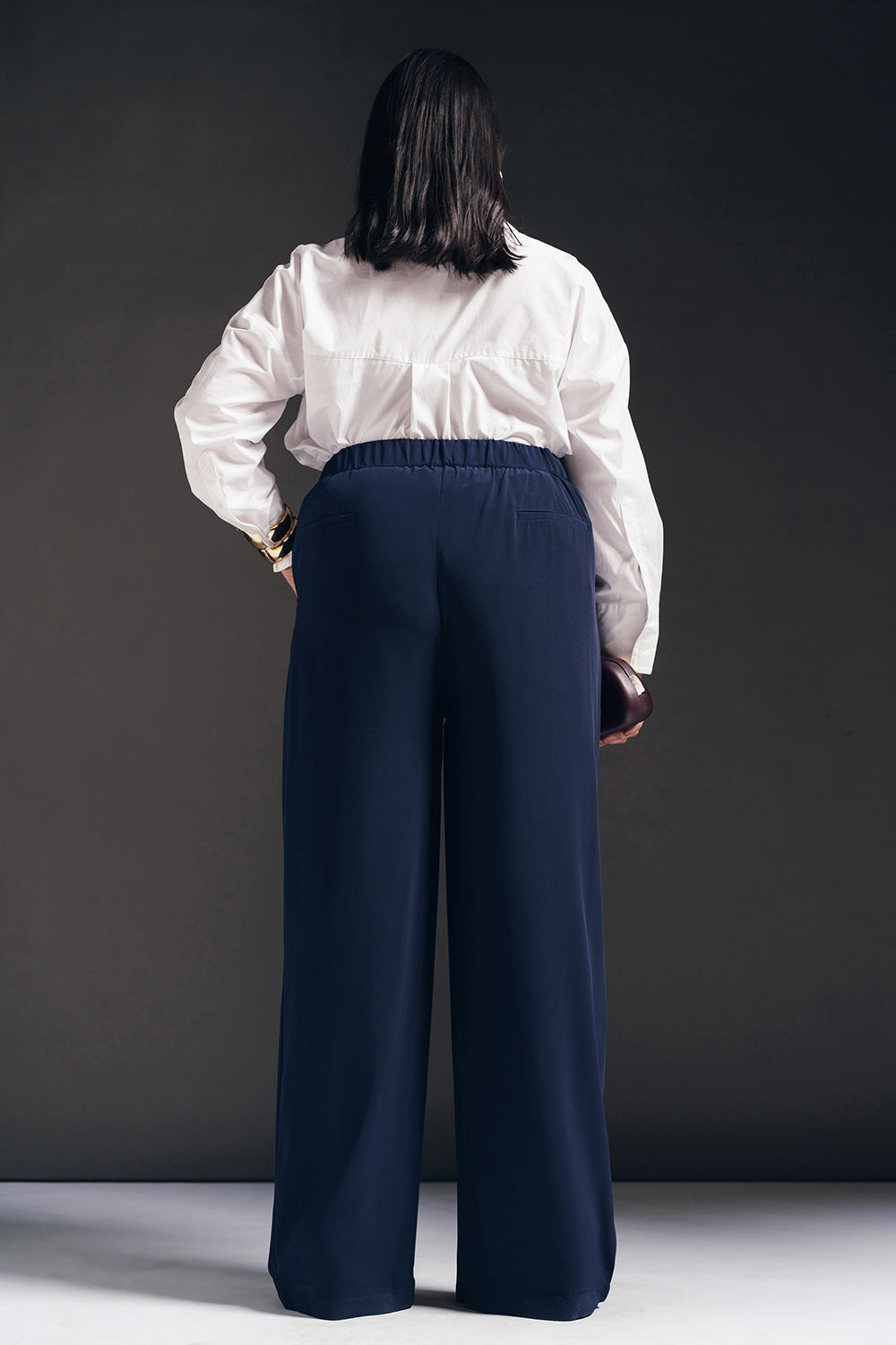 Regal Navy Curve Pleated Straight Fit Korean Pants