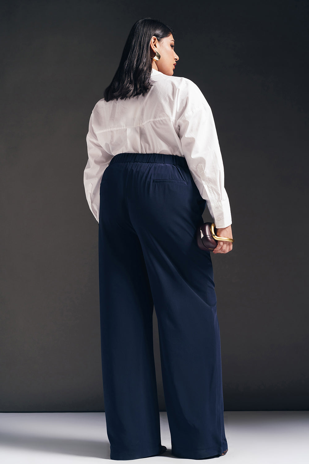 Regal Navy Curve Pleated Straight Fit Korean Pants