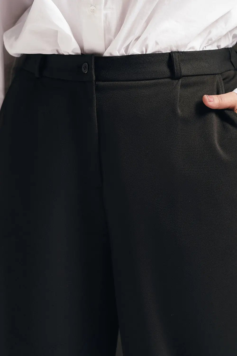 Polished Black Curve Textured Korean Pants