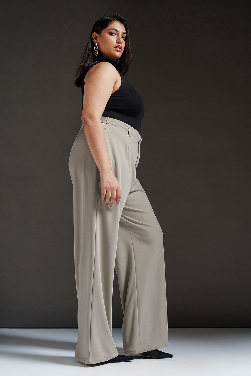 Fog Grey Curve Wide Leg Adjustable Korean Pants