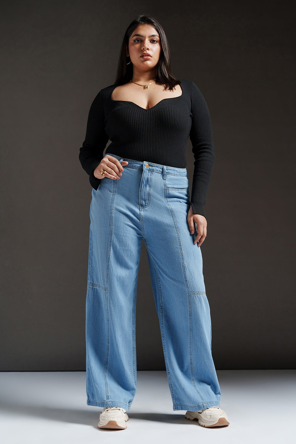 Cool Current Constructed Curve Denim Korean Pants